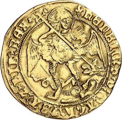 null HENRI VIII (1509-1547). Ange d'or frappé à LONDRES (lys initial) en 1544-1547...