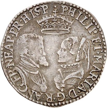 null PHILIPPE et MARY (1554-1558). Shilling en argent non daté (1554). 6,09 g. Bustes...
