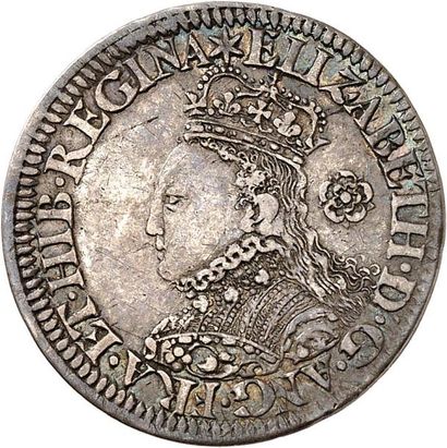 null ÉLISABETH Ière (1558-1603). 6 pence en argent 1565 avec la rose. Étoile en fin...