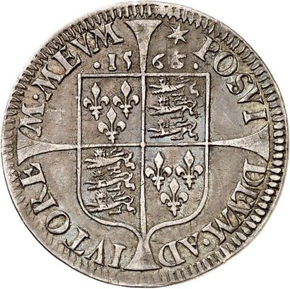 null ÉLISABETH Ière (1558-1603). 6 pence en argent 1565 avec la rose. Étoile en fin...