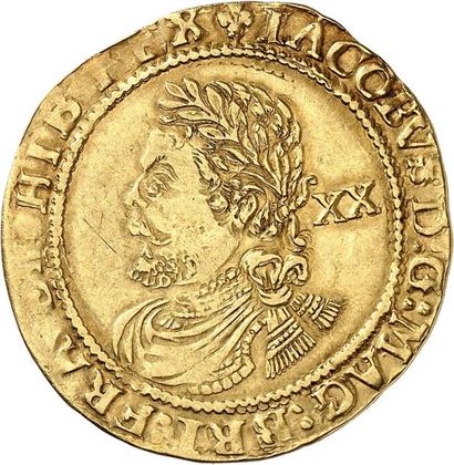 null JAMES Ier (1603-1625). Laurel d'or valant XX shillings frappé à LONDRES (lys...