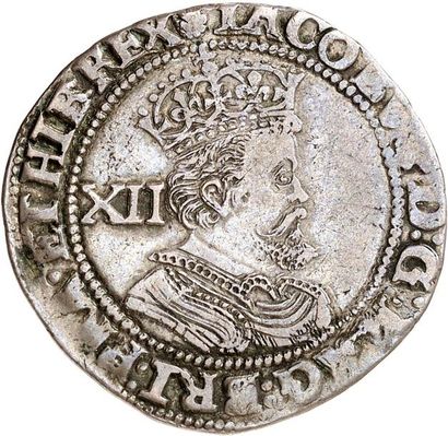 null JAMES Ier (1603-1625). Shilling d'argent non daté valant 12 pennies. Chardon...
