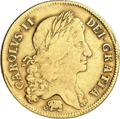 null CHARLES II (1660-1685). Deux Guinées en or 1664. 16,57 g. Sa tête laurée à droite....