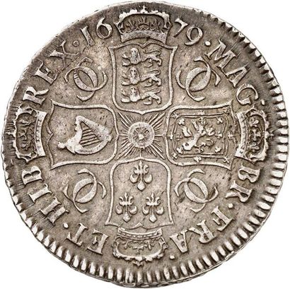 null CHARLES II (1660-1685). Demi couronne en argent 1679. 4ème buste. 15,19 g. Son...