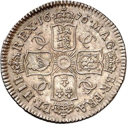 null CHARLES II (1660-1685). Shilling en argent 1676. 2ème buste. 5,98 g. Son buste...