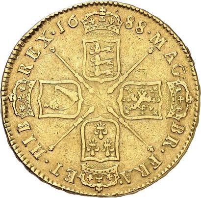 null JAMES II (1685-1688). Cinq Guinées en or 1688. 41,46 g. Sa tête laurée à gauche.
R/...