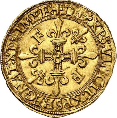 null FRANÇOIS Ier (1515-1547). Écu d'or au soleil du 5ème type frappé à BAYONNE (ancre)....