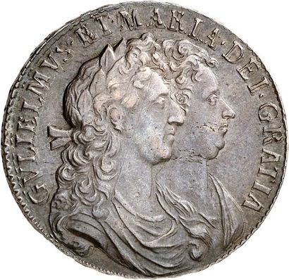 null WILLIAM et MARY (1688-1694). Demi couronne en argent 1689. 1er bustes et 1er...