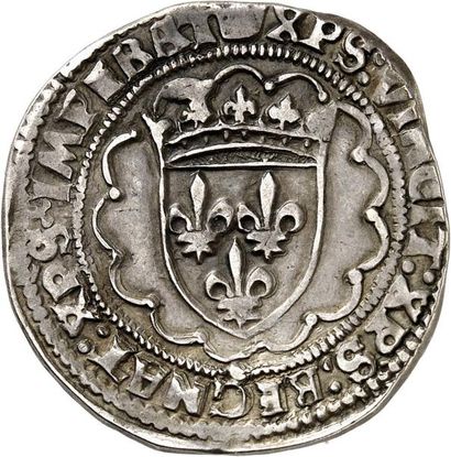 null FRANÇOIS Ier (1515-1547). Teston d'argent du 3ème type frappé à ROUEN (point...