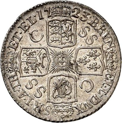 null GEORGE Ier (1714-1727). Shilling 1723. 6,09 g. Sa tête laurée à droite.
R/ C...