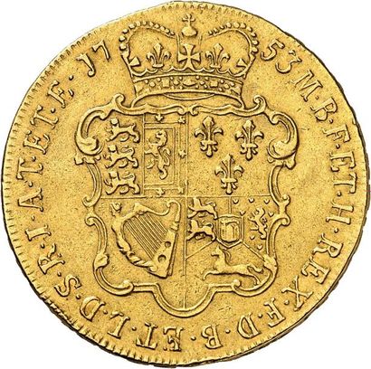 null °GEORGE II (1727-1760). Cinq Guinées en or 1753. SEXTO sur tranche. 41,77 g....