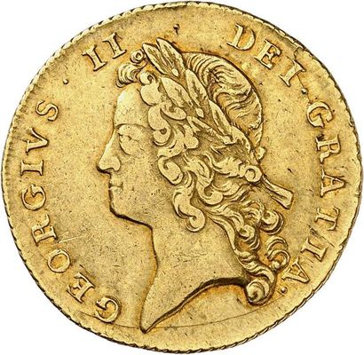 null GEORGE II (1727-1760). Deux Guinées en or 1738. 16,66 g. Sa tête jeune laurée...