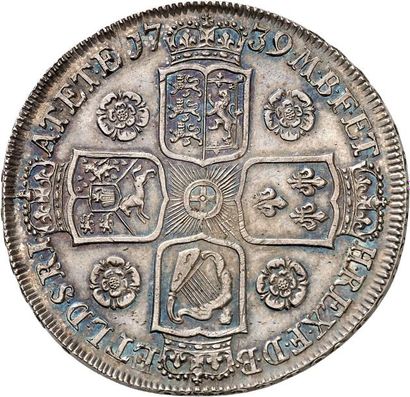 null GEORGE II (1727-1760). Couronne en argent 1739. DVODECIMO sur tranche. 30,10...