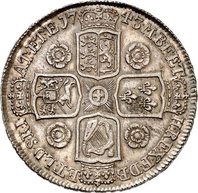 null °GEORGE II (1727-1760). Couronne en argent 1743. SEPTIMO sur tranche. 30,04...