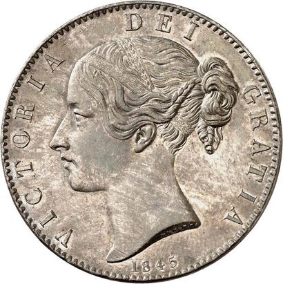 null VICTORIA (1837-1901). Couronne d'argent 1845. 28,31 g. Sa tête jeune à gauche....