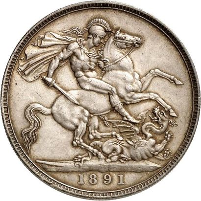 null VICTORIA (1837-1901). Couronne d'argent du “Jubilé” 1891. 28,25 g. Son buste...