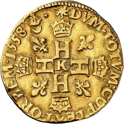 null HENRI II (1547-1559). Double Henri d'or du 2ème type 1558 BORDEAUX (K au centre...