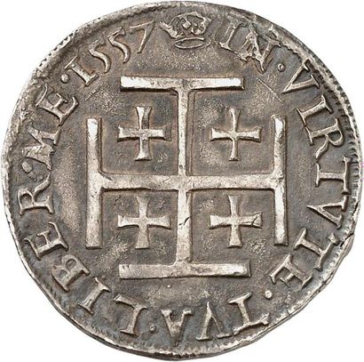 null MARY STUART (1542-1567). Teston en argent 1557. 3ème type. 6,10 g. Écu couronné...
