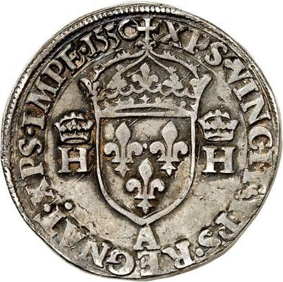 null HENRI II (1547-1559). Teston d'argent du 1er type 1550 PARIS (A à la pointe...