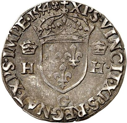 null HENRI II (1547-1559). Demi teston d'argent du 2ème type 1554 POITIERS (G à la...