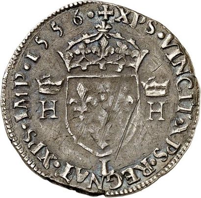 null HENRI II (1547-1559). Demi teston d'argent du 2ème type 1556 BAYONNE (L à la...
