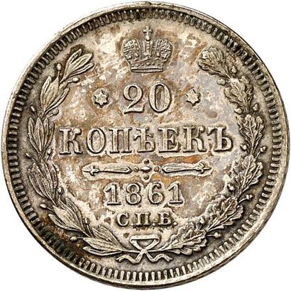 null °ALEXANDRE II (1855-1881). 20 kopecks 1861 SAINT PETERSBOURG. 4,08 g. Aigle...