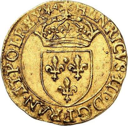 null HENRI III (1574-1589). Écu d'or au soleil 1587 TOURS (E). 3,36 g. Légende d'avers...