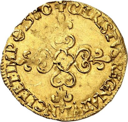 null HENRI III (1574-1589). Écu d'or au soleil 1580 ROUEN (B). 3,39 g. Légende d'avers...