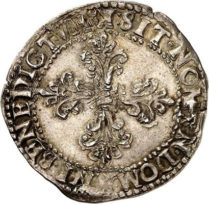 null HENRI III (1574-1589). Demi-Franc au col plat 1587 BORDEAUX. 7,07 g.
A/+ HENRICVS.III...