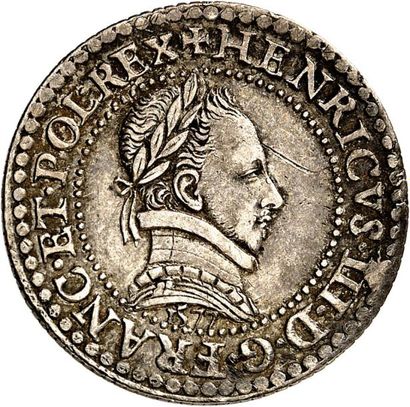 null HENRI III (1574-1589). Essai en argent du quart de Franc au col plat frappé...