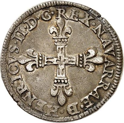 null HENRI II de Béarn, III de Navarre (1572-1589). Quart d'écu d'argent 1585 PAU....