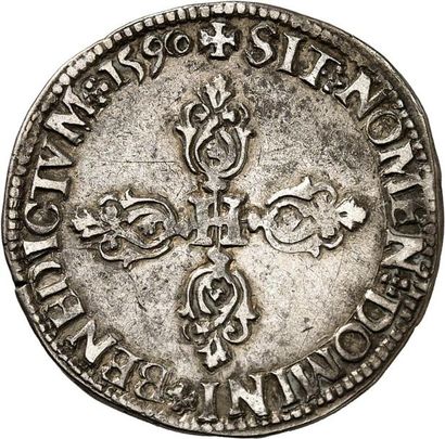 null HENRI IV de France (1589-1610). Demi-franc d'argent 1590 BORDEAUX (K). 7,02...
