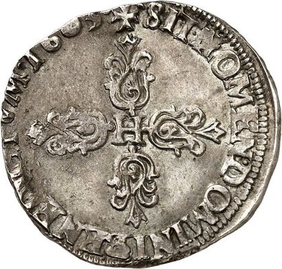 null HENRI IV (1589-1610). Demi-franc d'argent 1603 DIJON (P). 7,01 g.
A/ + HENRICVS...