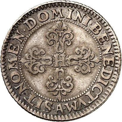 null HENRI IV (1589-1610). Essai en argent du quart de Franc 1607 PARIS. 6,92 g.
A/+HENRICVS...