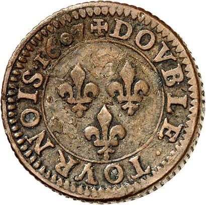null HENRI IV (1589-1610). Piéfort en bronze du double tournois 1607 PARIS. 13,13...