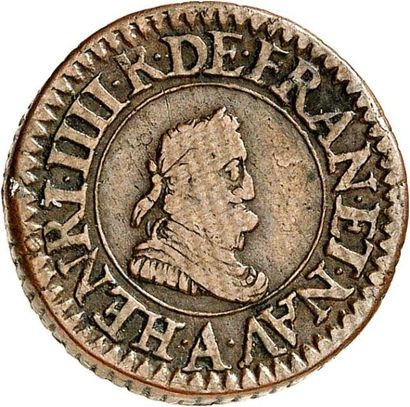 null HENRI IV (1589-1610). Piéfort en bronze du denier tournois 1607 PARIS. 6,86...