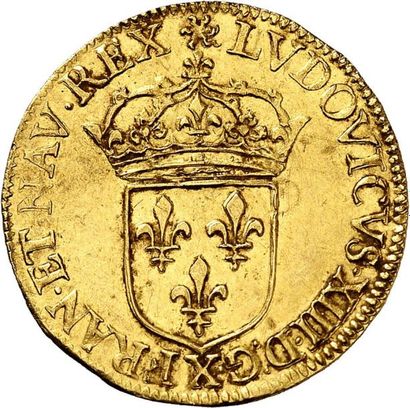 null LOUIS XIII (1610-1643). Écu d'or au soleil du 1er type frappé au marteau 1638...