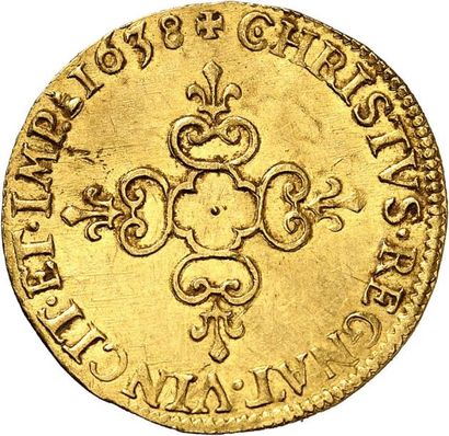 null LOUIS XIII (1610-1643). Écu d'or au soleil du 1er type frappé au marteau 1638...