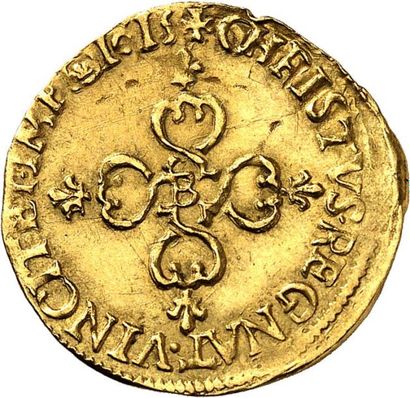 null LOUIS XIII (1610-1643). Demi-écu d'or au soleil du 1er type frappé au marteau...
