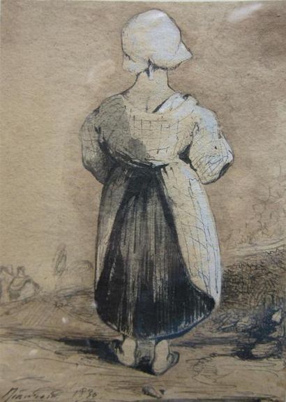 DESSINS Antoine Alphonse MONTFORT (Paris 1802 - 1884)

Une paysanne de dos

Plume...