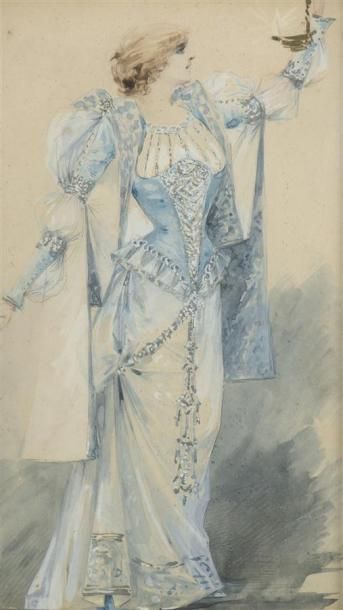 DESSINS Charles BETOUT (XIX-XX)

Costume pour Eva dans "Le Maître chanteur"

Aquarelle,...