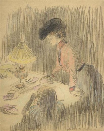 DESSINS Maurice de LAMBERT (né en 1873)

Repas du soir

Fusain et crayon de couleurs...