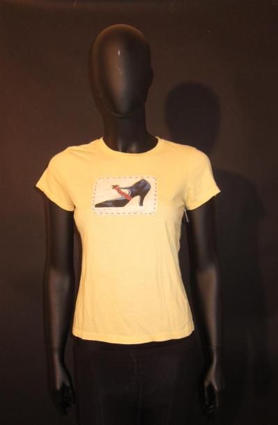 null Paul FRANK for Andy WARHOL : Tee-shirt en coton jaune à décolleté rond, manches...