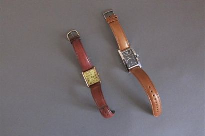 null EMPORIO ARMANI, YONGER BRESSON : Lot composé de deux montres dateurs, l'une...