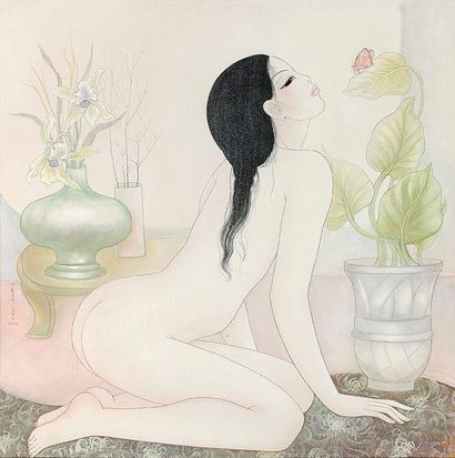 Tran NAG (XXe siècle) Nu au papillon, 1976
Aquarelle et encre sur papier, signé et...