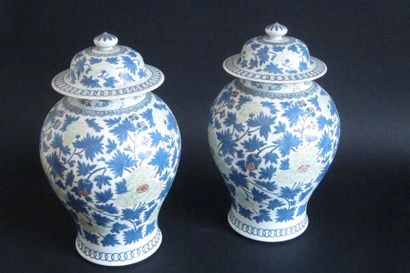 null SAMSON, XIX° siècle

Paire de vases couverts à décor polychrome de feuilles...