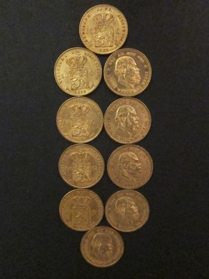 Dix pièces de 10 Florins or (années 1875,...