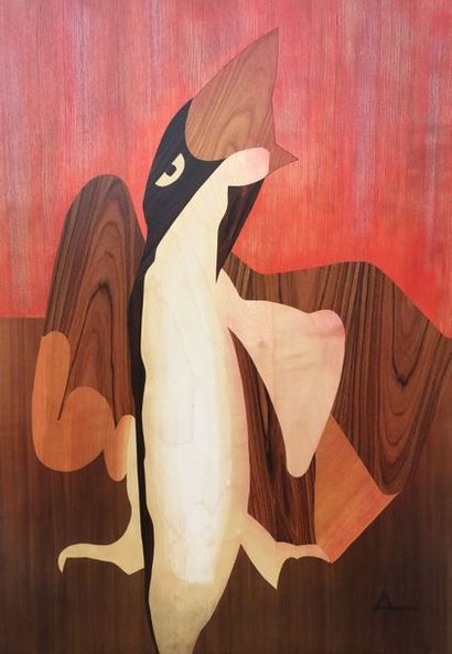 null Arlette MARTIN (née en 1924)

Pingouin

Panneau de marqueterie de bois exotiques,...