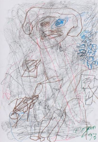 null COJAN Aurel (1914-2005),
Buste féminin à l'oeil bleu
Pastel gras sur papier,...