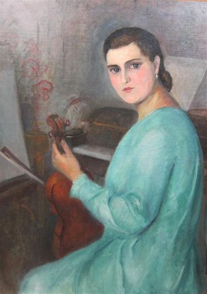 null Marguerite GERY-GALLY (XIX-XX°)

"Femme au violon"

Huile sur toile, non signée

91,5...